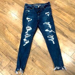 American eagle size 12 dark denim ripped jeans short